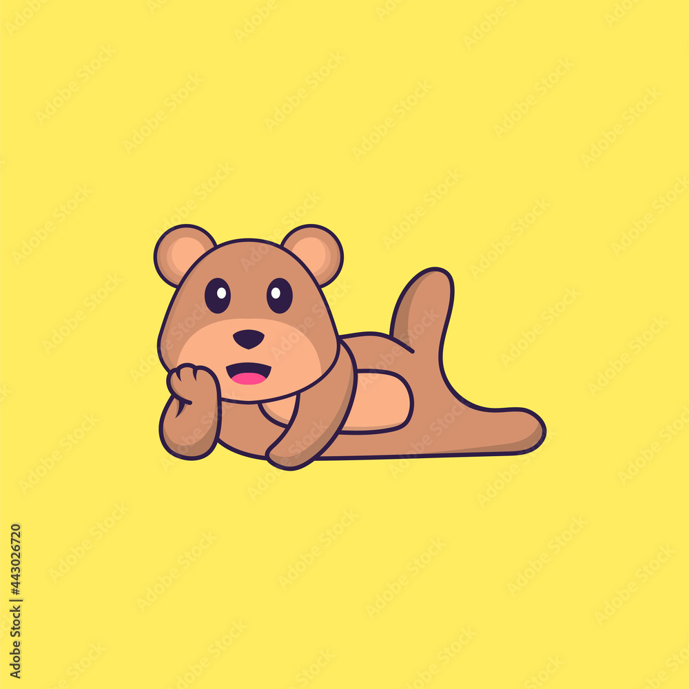 Obraz premium Cute bear lying down. Animal cartoon concept isolated. Can used for t-shirt, greeting card, invitation card or mascot. Flat Cartoon Style