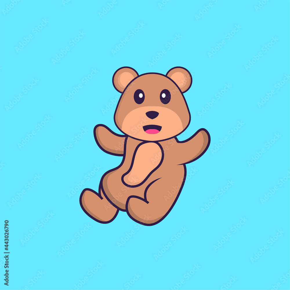 Obraz premium Cute bear is flying. Animal cartoon concept isolated. Can used for t-shirt, greeting card, invitation card or mascot. Flat Cartoon Style