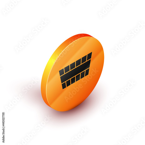 Isometric Sauna bucket icon isolated on white background. Orange circle button. Vector