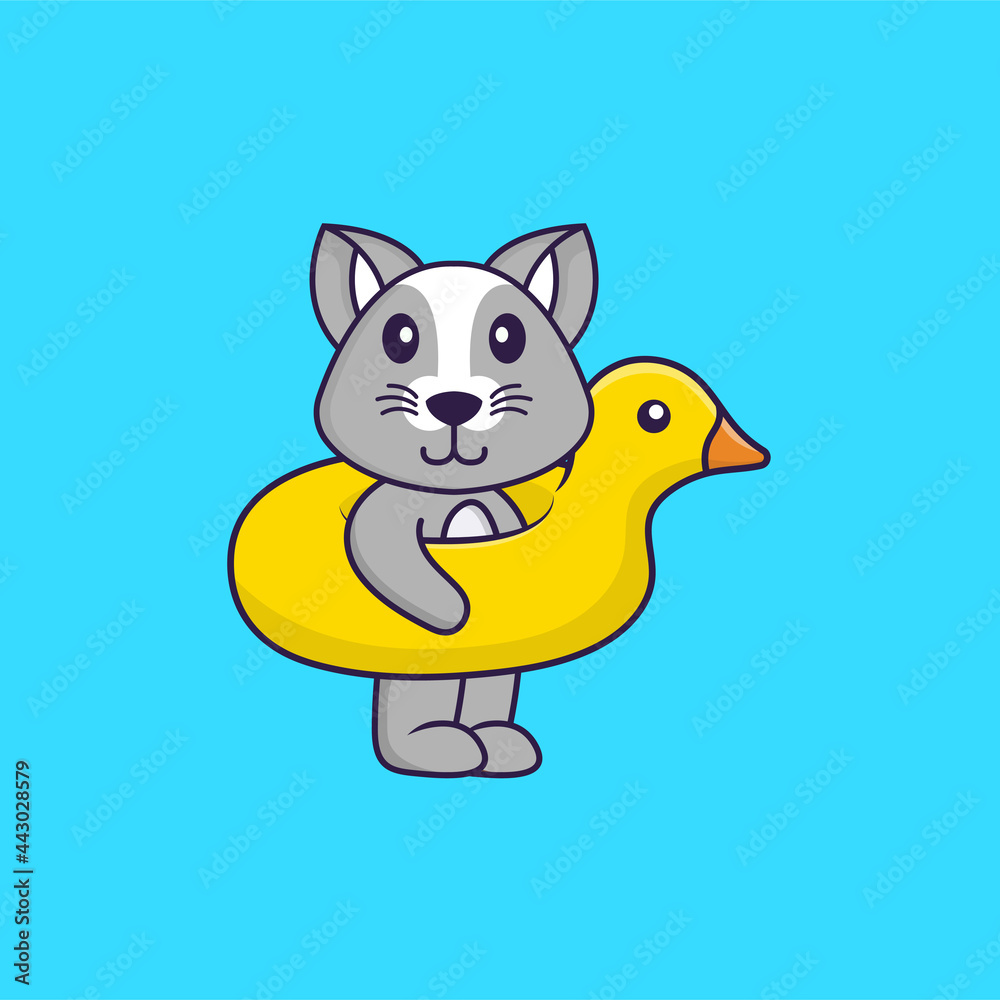 Cute rat With Duck buoy. Animal cartoon concept isolated. Can used for t-shirt, greeting card, invitation card or mascot. Flat Cartoon Style Cute rat With Duck buoy. Animal cartoon concept isolated. Can used for t-shirt, greeting card, invitation card or mascot. Flat Cartoon Style