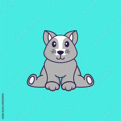 Cute rat is sitting. Animal cartoon concept isolated. Can used for t-shirt, greeting card, invitation card or mascot. Flat Cartoon Style