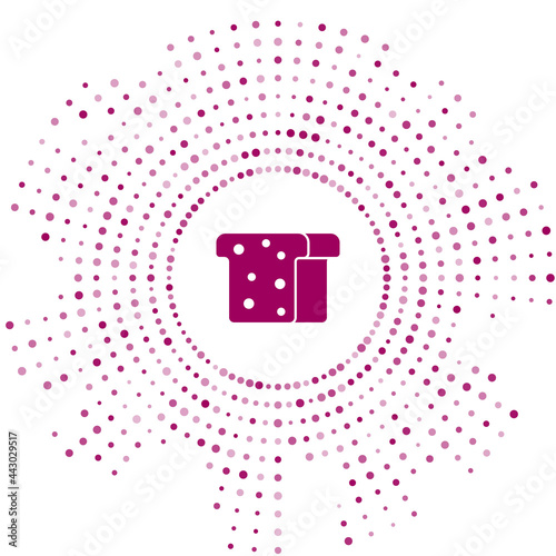 Purple Bread toast for sandwich piece of roasted crouton icon isolated on white background. Lunch, dinner, breakfast snack. Abstract circle random dots. Vector