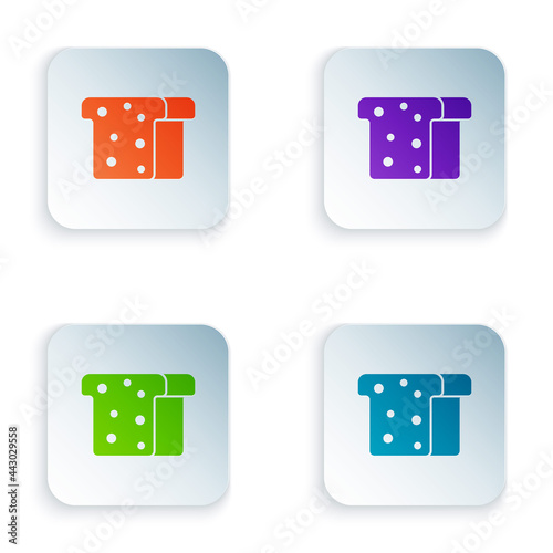 Color Bread toast for sandwich piece of roasted crouton icon isolated on white background. Lunch, dinner, breakfast snack. Set colorful icons in square buttons. Vector
