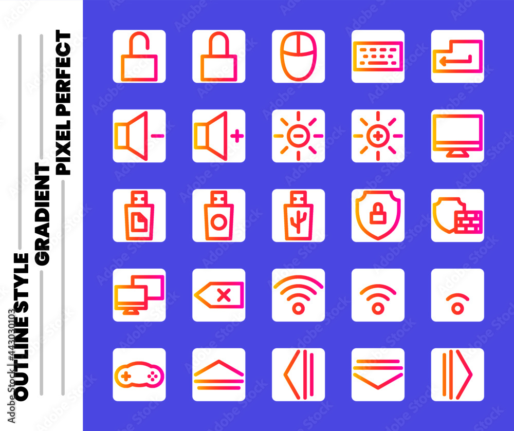 Fototapeta premium Personal computer icon set outline style with gradient and pixel perfect