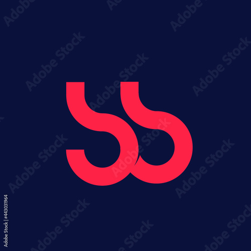 BB monogram logo.Typographic letter b icon.Lettering sign isolated on dark background.Alphabet initials.Modern, design, minimalist style.Bright red color. © elaT