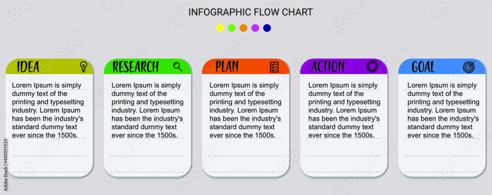 
Business infographic vector chart with 5 options. Presentation flow chart data visualization with icons. Work process colorful diagram 
