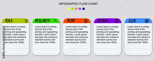 
Business infographic vector chart with 5 options. Presentation flow chart data visualization with icons. Work process colorful diagram 
