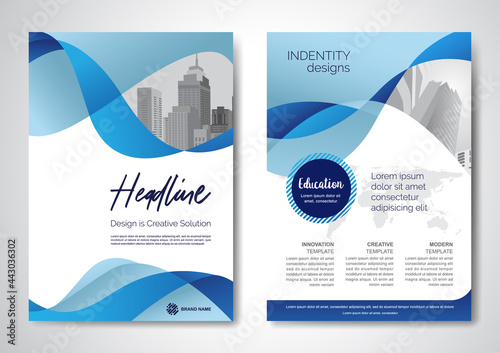 Template vector design for Brochure, AnnualReport, Magazine, Poster, Corporate Presentation, Portfolio, Flyer, infographic, layout modern with blue color size A4, Front and back, Easy to use and edit.