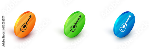 Isometric Musical instrument lute icon isolated on white background. Arabic, Oriental, Greek music instrument. Circle button. Vector