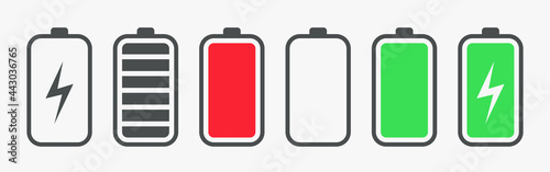 Battery charging charge indicator. Vector icon level Battery Energy powerfully full. Power running low up status batteries set logo Charge level empty loading bar Gadgets alkaline tags. Nearly there.