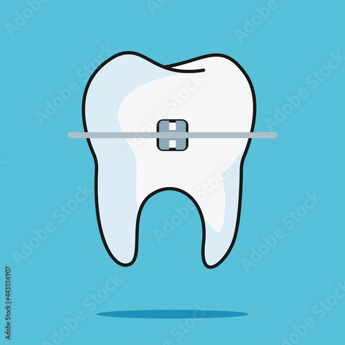 Cute healthy orthodontic cartoon tooth character, childrens dentistry concept vector Illustration