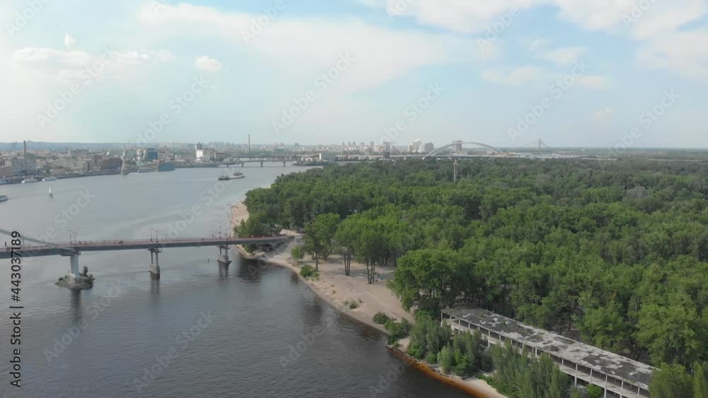 Bridges across the river Kyiv Ukraine aerial drone view Bridges across the river Kyiv Ukraine aerial drone view