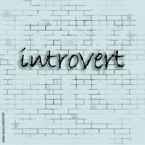 Background, brick wall of mint color with the inscription "introvert".