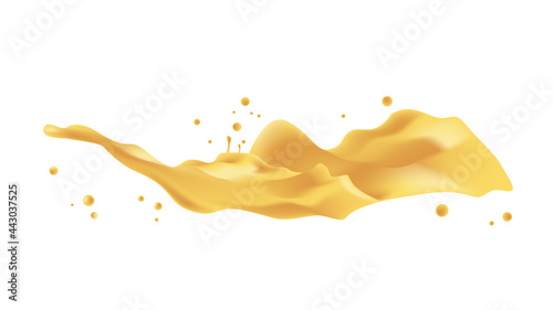 yellow liquid splash realistic drops and splashes isolated on white background fruits juice splashing concept horizontal
