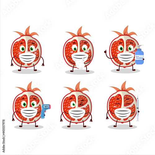 A picture of slice of pomegranate cartoon design style keep staying healthy during a pandemic