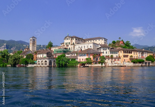 San Giulio island in the middle of the Orta lake, famous for the ancient monastery place of peace and meditation.Piedmont, italian lakes, Italy.