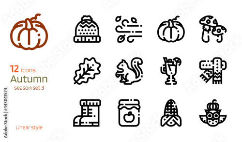 Autumn icon vector set. Linear style collection of season attributes