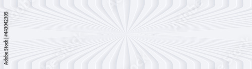 3D white wavy background for business presentation. Abstract radial burst elegant pattern. Minimalist empty striped blank BG. Halftone monochrome cover with modern digital minimal color, vector illust