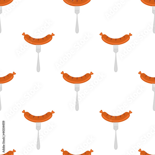 seamless pattern with grilled sausage on fork