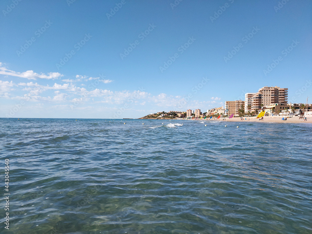 photo of the Spanish coast taken from the sea side of the village of oropesa