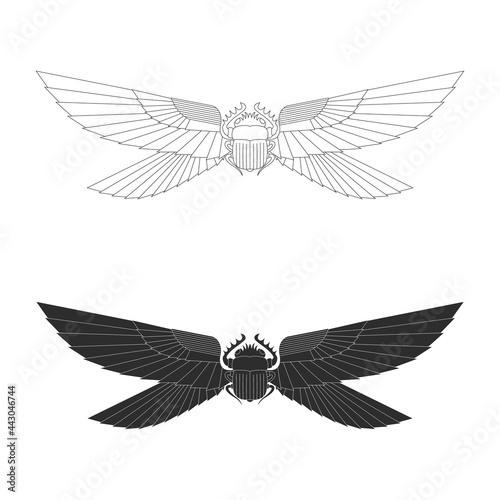 vector monochrome icon set with ancient egyptian symbol Winged sun for your project