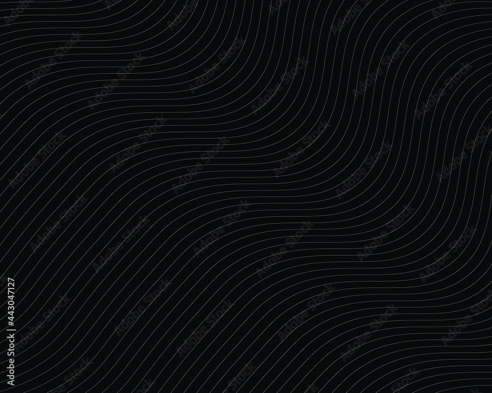 Seamless grey curve lines pattern vector with black background. Simple design.