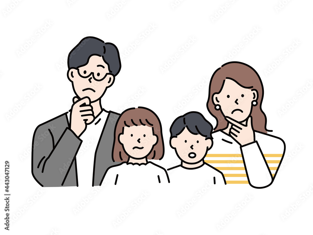 ファミリーイラスト(夫婦、親子、子供、ビジネス、疑問、悩む、考える、共働き) Family illustrations.husband and wife, parent and child, children, business, kids, dual-income .question ファミリーイラスト(夫婦、親子、子供、ビジネス、疑問、悩む、考える、共働き) Family illustrations.husband and wife, parent and child, children, business, kids, dual-income .question