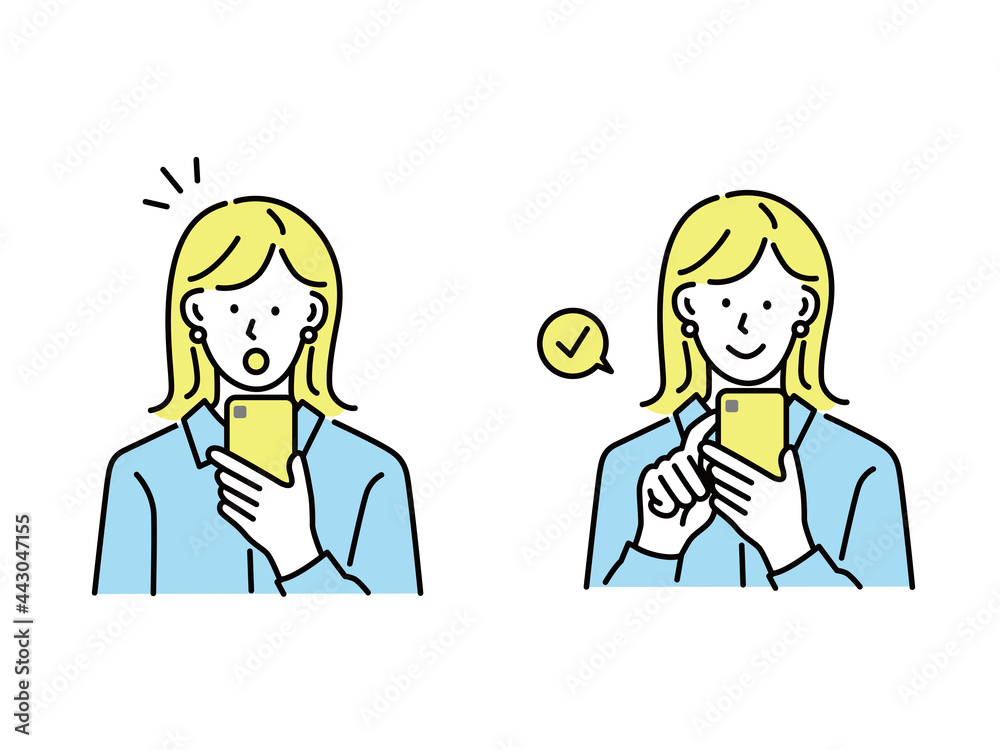 スマートフォンを持った女性のイラスト(スマホ、SNS、ソーシャル、キャッシュレス、ネットワーク) Hand with phone. QR code concept illustration of man scanning barcode using mobile smartphone for online shopping and payment. Flat vector illustration スマートフォンを持った女性のイラスト(スマホ、SNS、ソーシャル、キャッシュレス、ネットワーク) Hand with phone. QR code concept illustration of man scanning barcode using mobile smartphone for online shopping and payment. Flat vector illustration