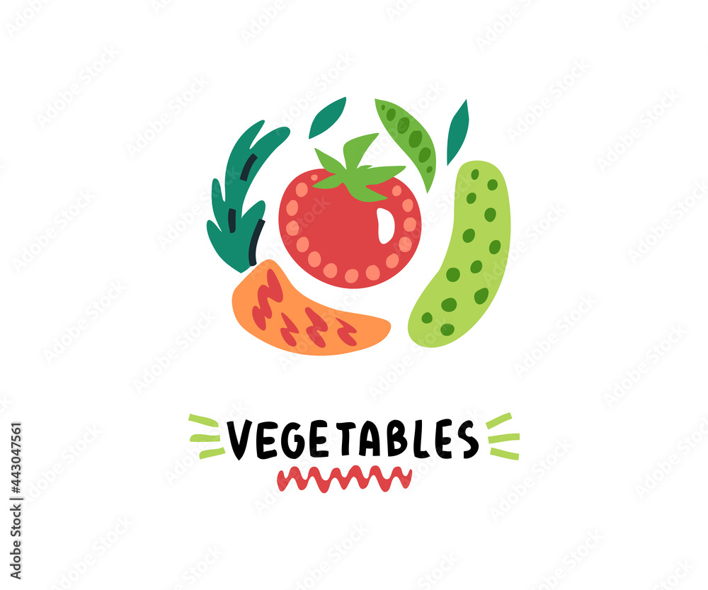 Vegetables. Simple icons of food in the form. Circle. Different fresh food. Set Vegetables. Simple icons of food in the form. Circle. Different fresh food. Set