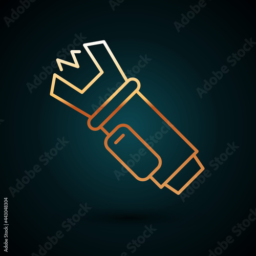 Gold line Police electric shocker icon isolated on dark blue background. Shocker for protection. Taser is an electric weapon. Vector
