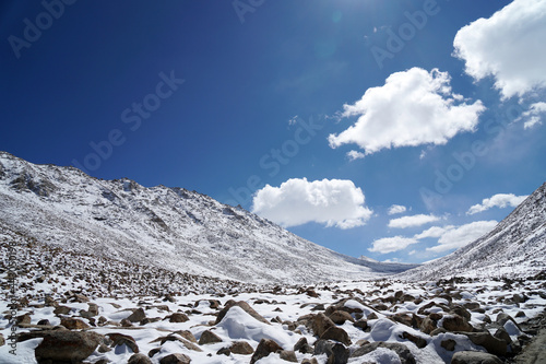 Landscape nature of Himalayan snow mountains at Changla pass is the second highest road in Leh Ladakh , Jammu Kashmir India    photo