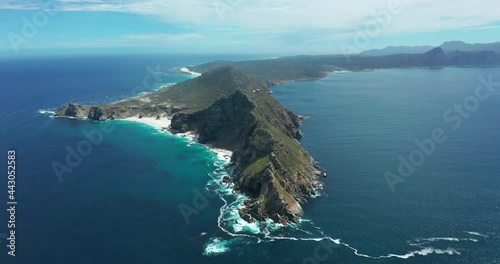 Aerial view the Cape Of Good Hope and Cape Point where Indian, South and Atlantic Oceans meet.