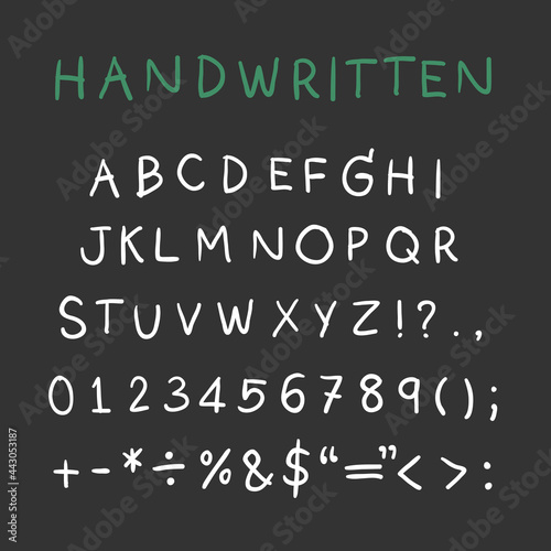 Handwritten alphabet, Capital Letters with Symbols. Vector for design.