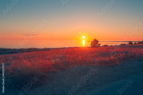 Sunset sea view from Kalajoki, Finland. Dawn beach nature photo background.