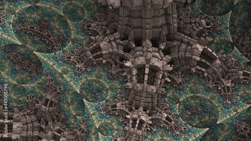 Fantastic 3D fractal background with recursive structures und shapes.