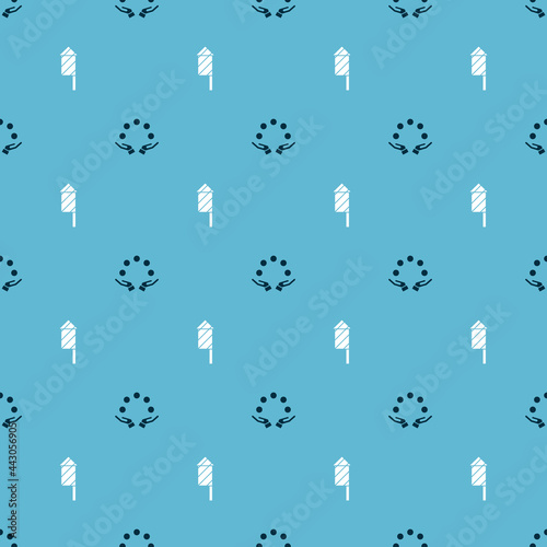 Set Juggling ball and Firework rocket on seamless pattern. Vector