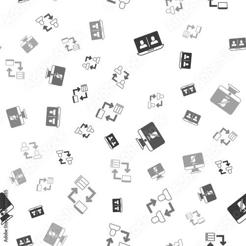 Set Video chat conference, Project team base, Mute microphone computer and Online working on seamless pattern. Vector