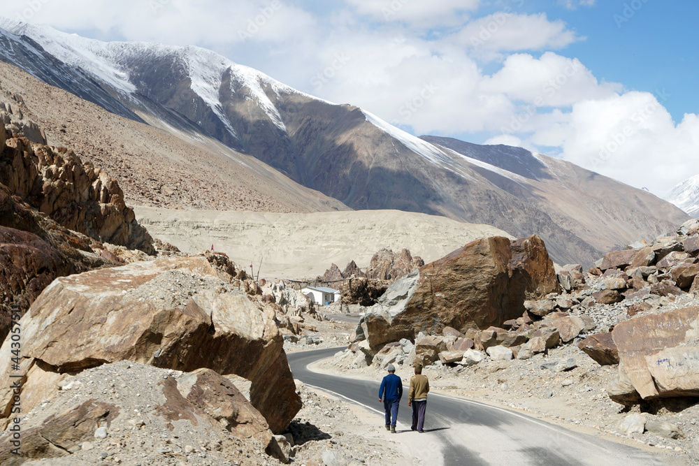 Landscape of Road that on the way with mountain background go to lamayuru monastery in Leh Ladakh , Jammu Kashmir India   