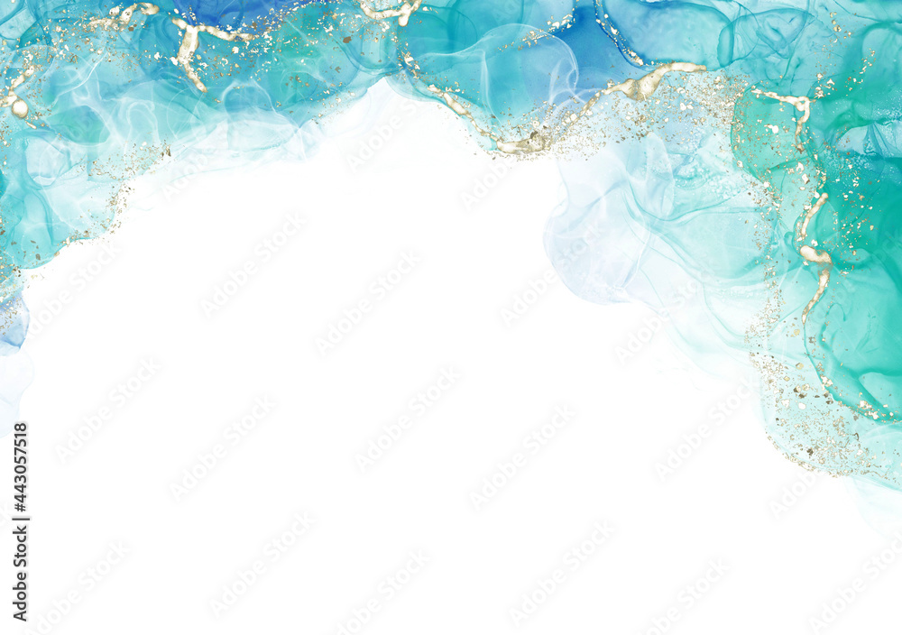 背景 テクスチャ アルコールインク 水彩 アート ラメ グリッター 金粉 青 エメラルドブルー Stock Illustration Adobe Stock