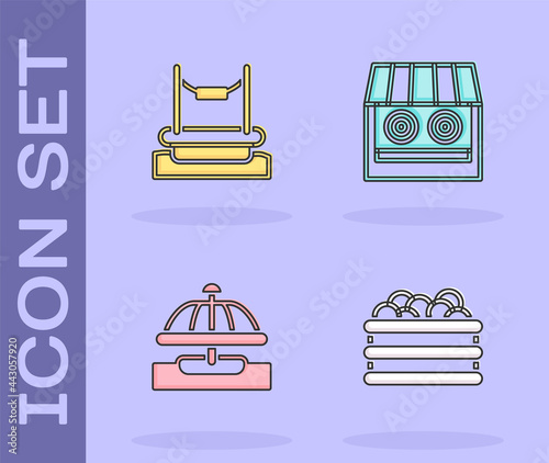 Set Pool with balls, Bungee, Attraction carousel and Shooting gallery icon. Vector