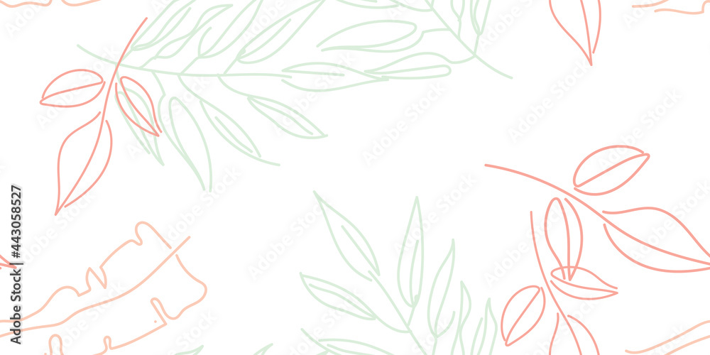 Tropical Leaf Modern Print Pastel One Line Drawing Tropical Leaf Modern Print Pastel One Line Drawing
