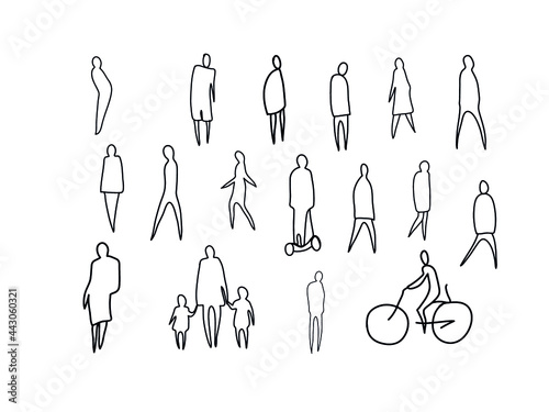 Vector illustration, Outline silhouettes of people, Contour drawing, people silhouette, Icon Set Isolated , Silhouette of sitting people, Architectural set	
