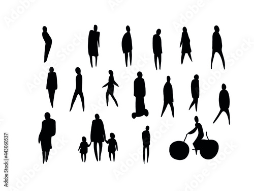 Vector illustration, Outline silhouettes of people, Contour drawing, people silhouette, Icon Set Isolated , Silhouette of sitting people, Architectural set	
