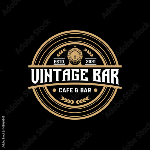 Vintage Bar Cafe Stamp Label Emblem Badge Logo Design Template. Suitable for Beer Whiskey Alchohol Rum Bar Cafe Brewery Pub Restaurant in Vintage Retro Hipster Style Logo Design