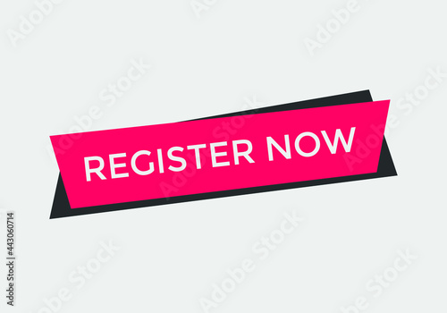 Register now web button, text button, sign icon label, vector file