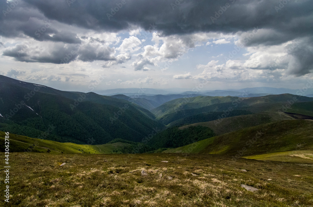 Mountain panoramic landscape with clouds and blue sky Mountain panoramic landscape with clouds and blue sky