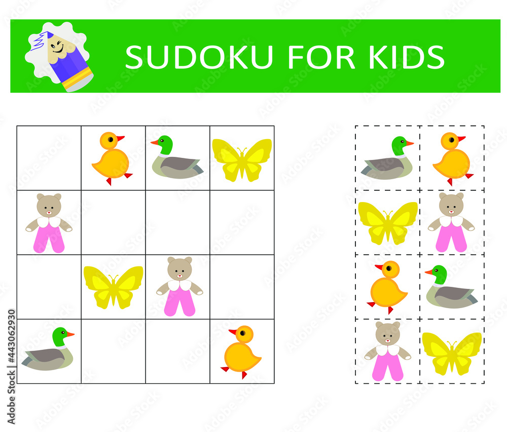 Sudoku. Kids game. Logical thinking training. Mathematical mosaic. Puzzle game. 