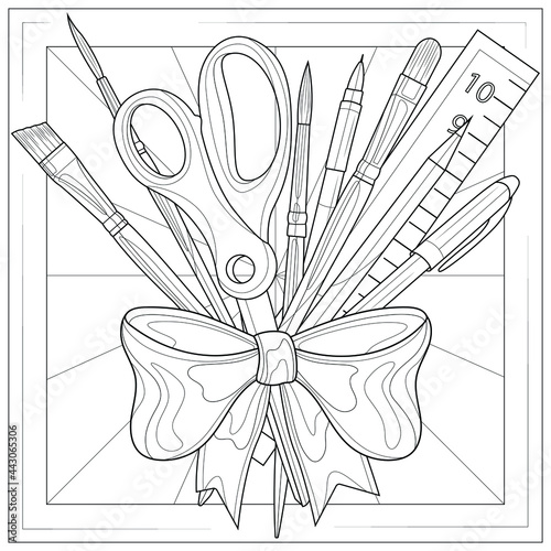 Stationery.Coloring book antistress for children and adults. Illustration isolated on white background.Zen-tangle style. Black and white drawing.Hand draw