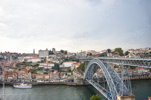 City of Porto, Portugal. View from the other bank of the river with the Luis I bridge