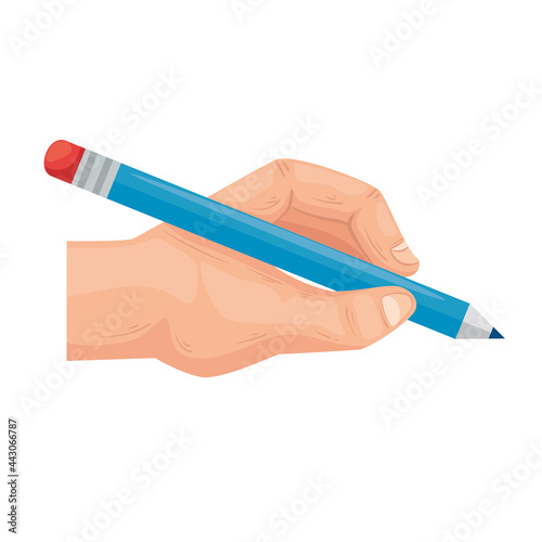 Hand holding blue pencil